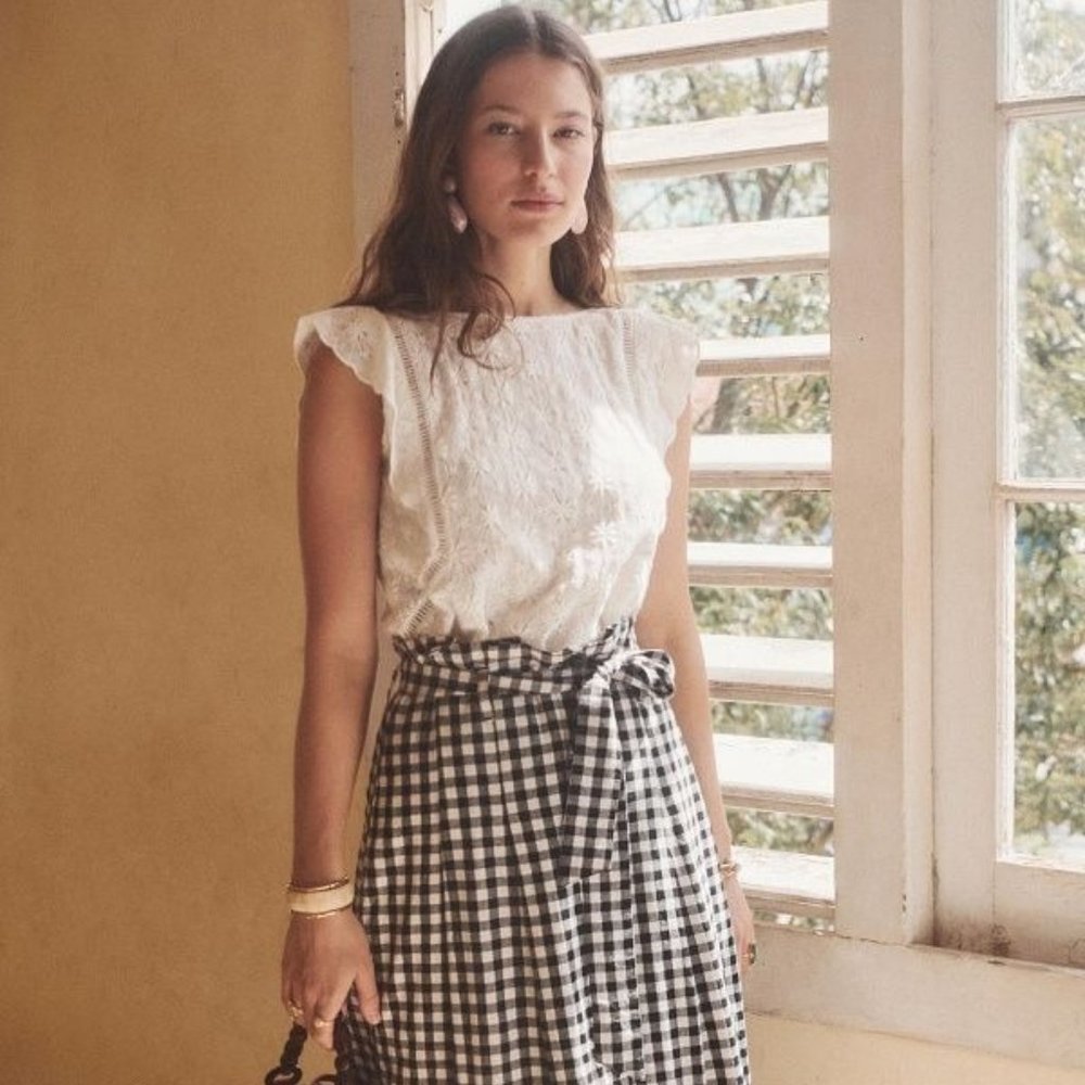 Sezane Amandine Skirt - Black and White Gingham